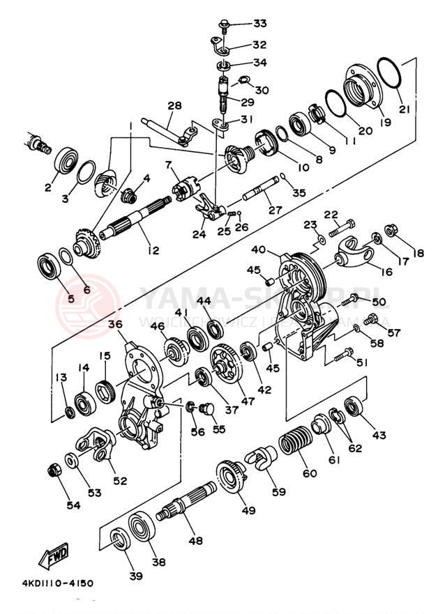 Schemat "Przeniesienie napędu" do Yamaha TIMBERWOLF 4WD YFB250FWJ