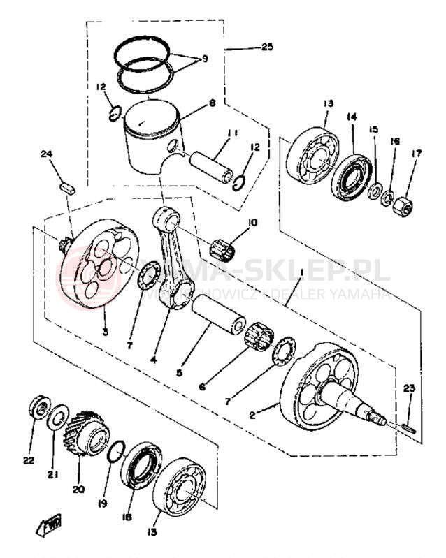 Schemat "Wał korbowy, tłok" do Yamaha DT250B/DT400B