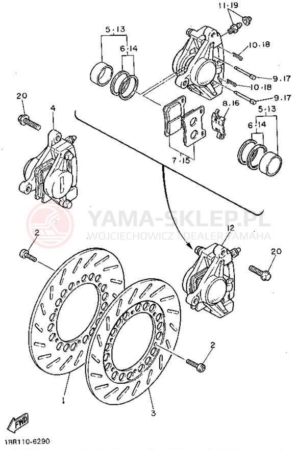 Schemat "Zacisk hamulcowy + tarcza przód" do Yamaha VIRAGO 750 XV750DC/XV750D