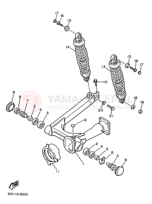 Schemat "wahacz, zawieszenie tył" do Yamaha VIRAGO 750 XV750J1/XV750JC1