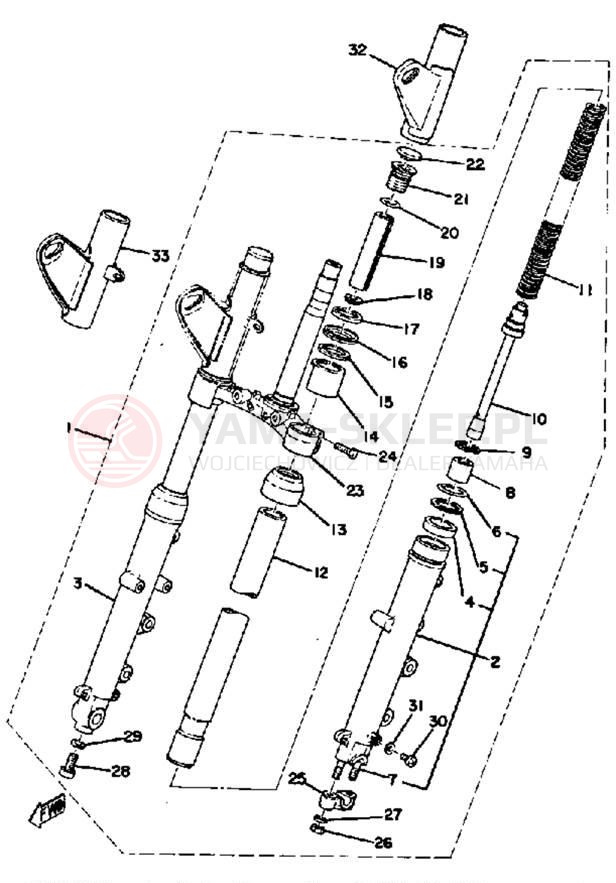 Schemat "Amortyzatory przód" do Yamaha TX650A
