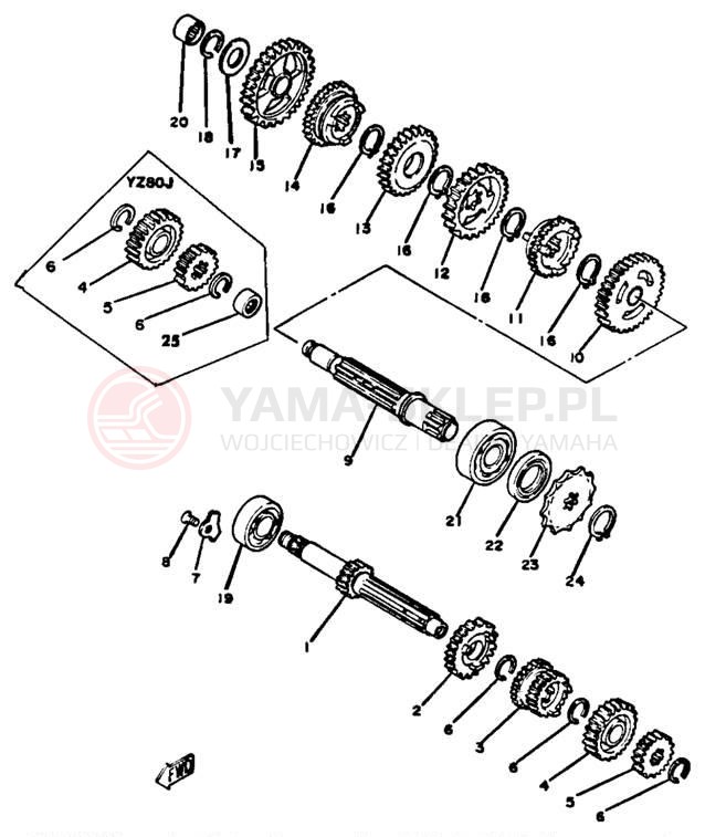 Schemat "Skrzynia biegów " do Yamaha YZ80H