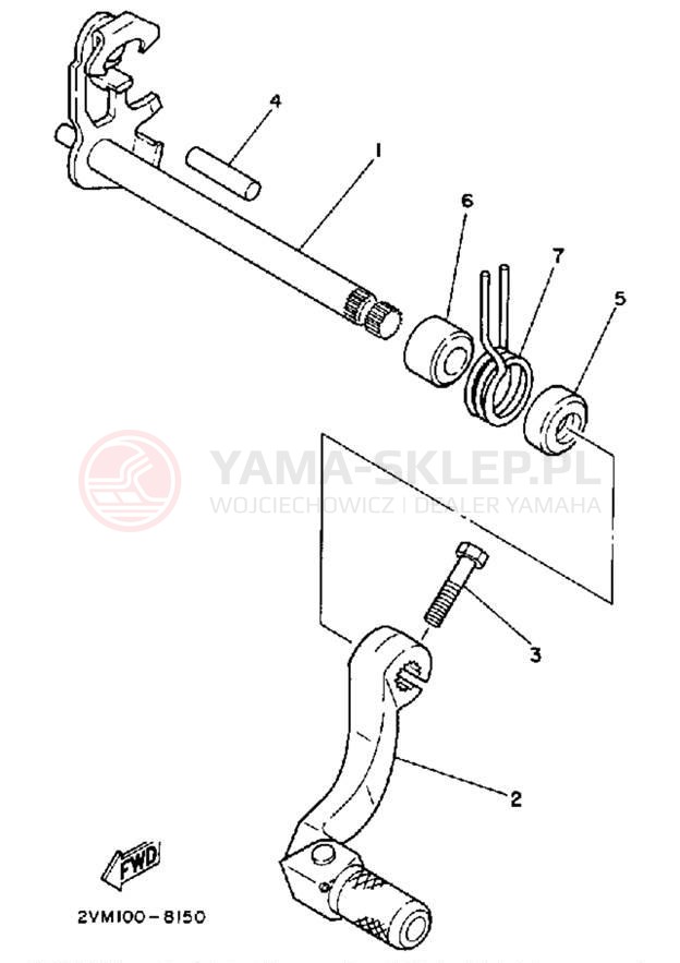 Schemat "Dźwignia zmiany biegów, wałek" do Yamaha YZ250A