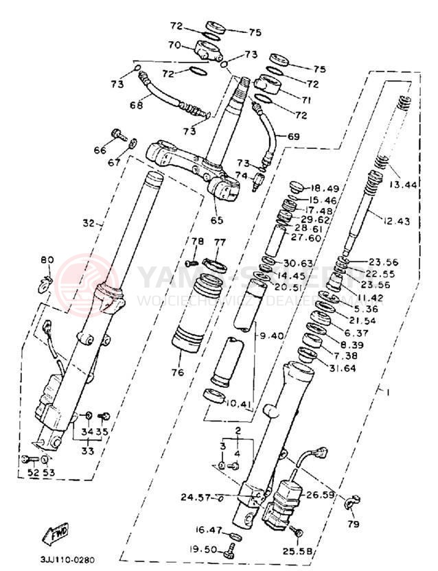 Schemat "Amortyzatory przód" do Yamaha XVZ13DD/XVZ13DDC