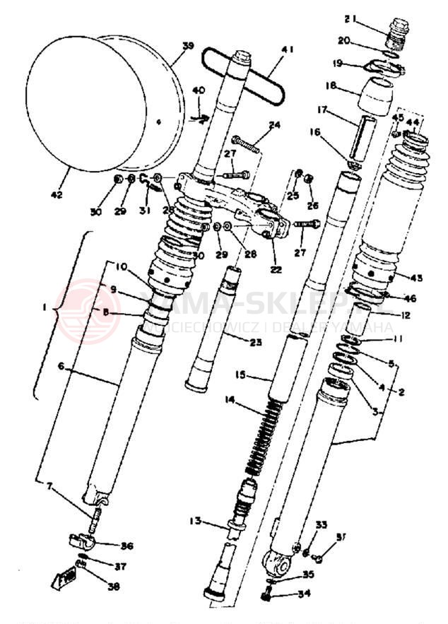 Schemat "Amortyzatory przód" do Yamaha YZ125X/YZ100C