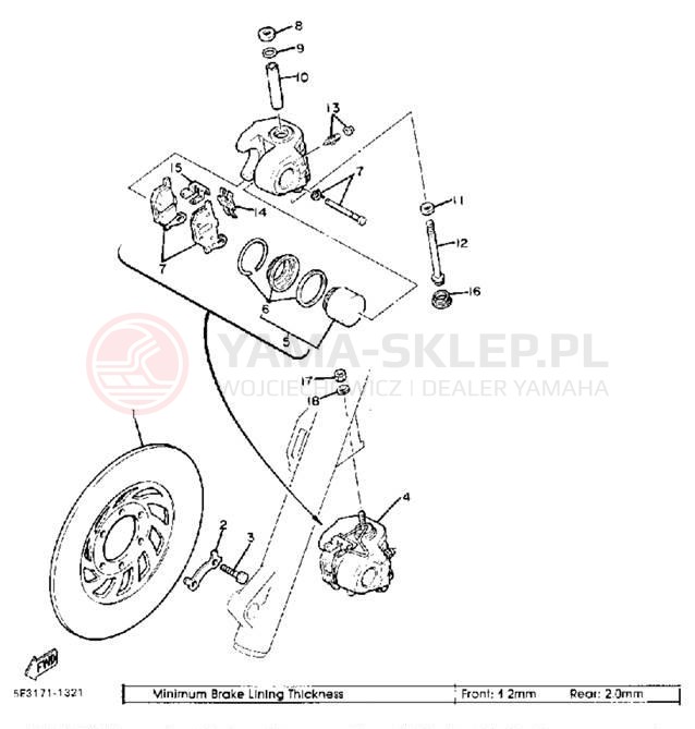 Schemat "Zacisk hamulcowy + tarcza przód" do Yamaha VIRAGO 750 XV750J