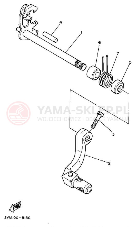 Schemat "Dźwignia zmiany biegów, wałek" do Yamaha YZ250W