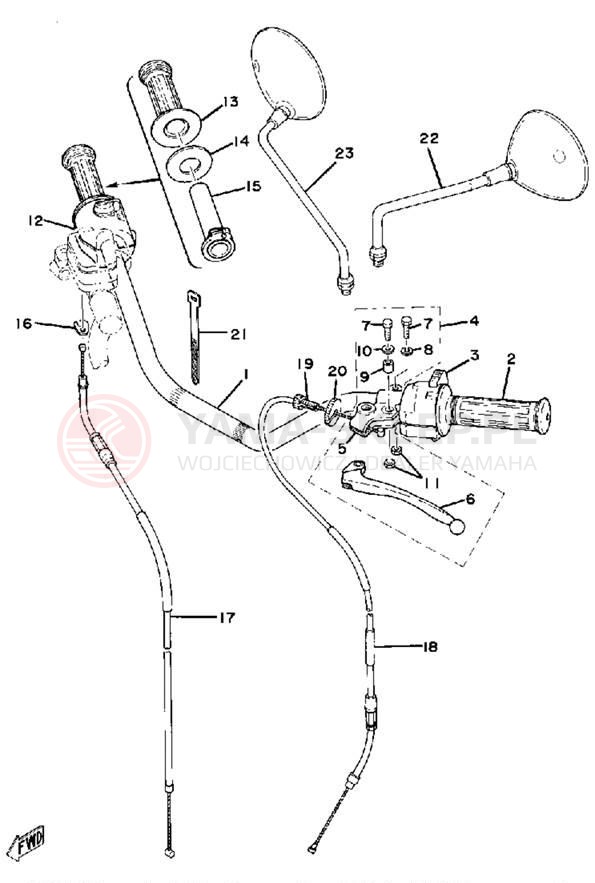 Schemat "Kierownica i osprzęt" do Yamaha XS750-2D/XS750D