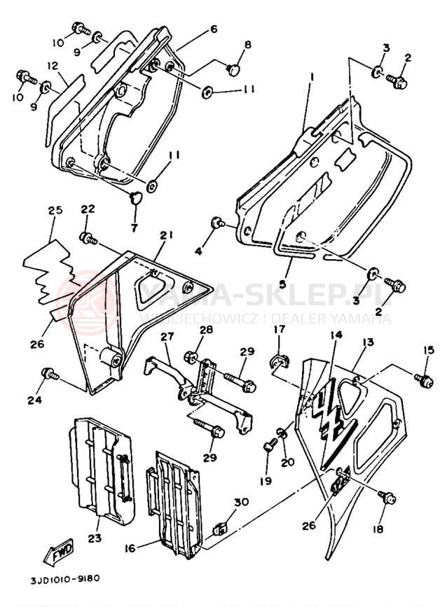Schemat "Pokrywa boczna" do Yamaha YZ125W