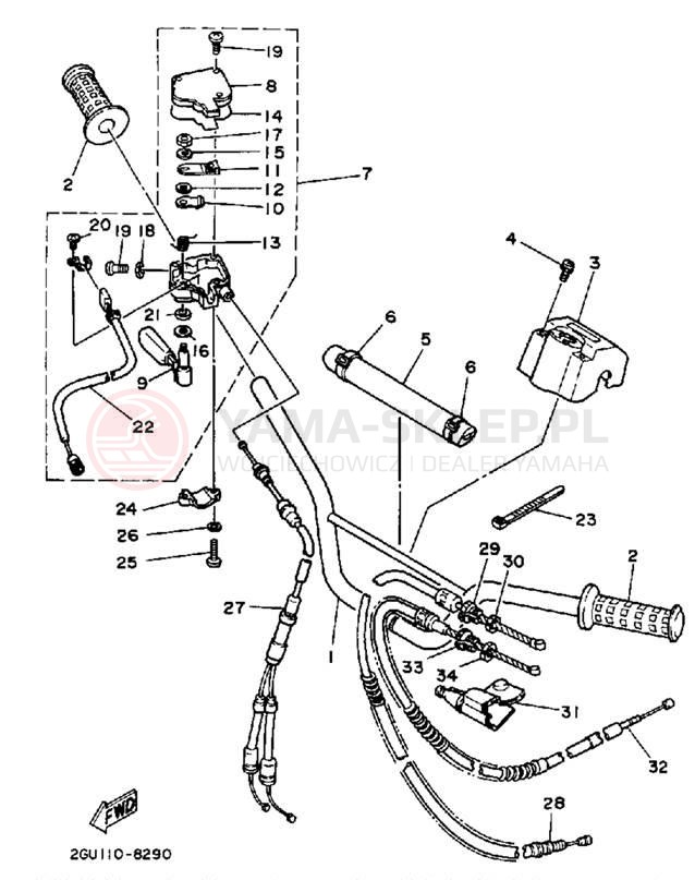 Schemat "Kierownica i osprzęt" do Yamaha BANSHEE YFZ350U
