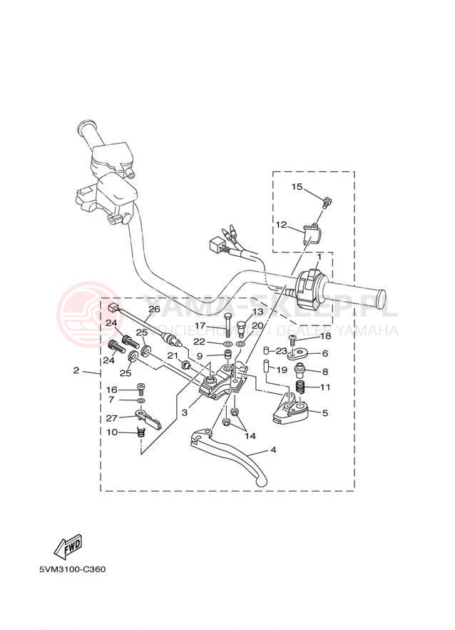 Schemat "Kierownica i osprzęt" do Yamaha BLASTER YFS200V