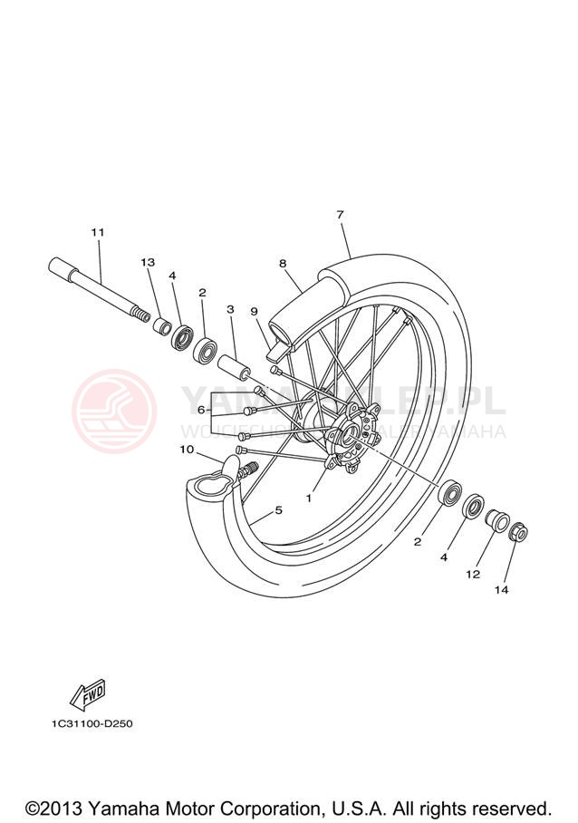 Schemat "Koło przód" do Yamaha YZ125 YZ125V