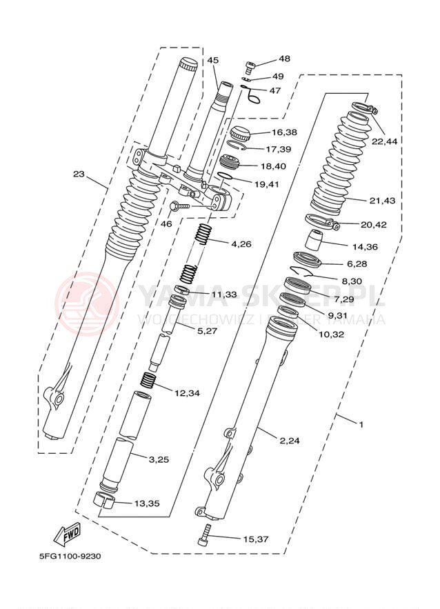 Schemat "Amortyzatory przód" do Yamaha TTR225 TTR225NC/TTR225N