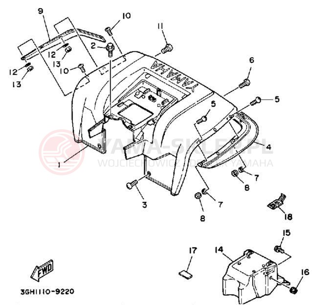 Schemat "Tylny błotnik" do Yamaha MOTO-4 YFM250A