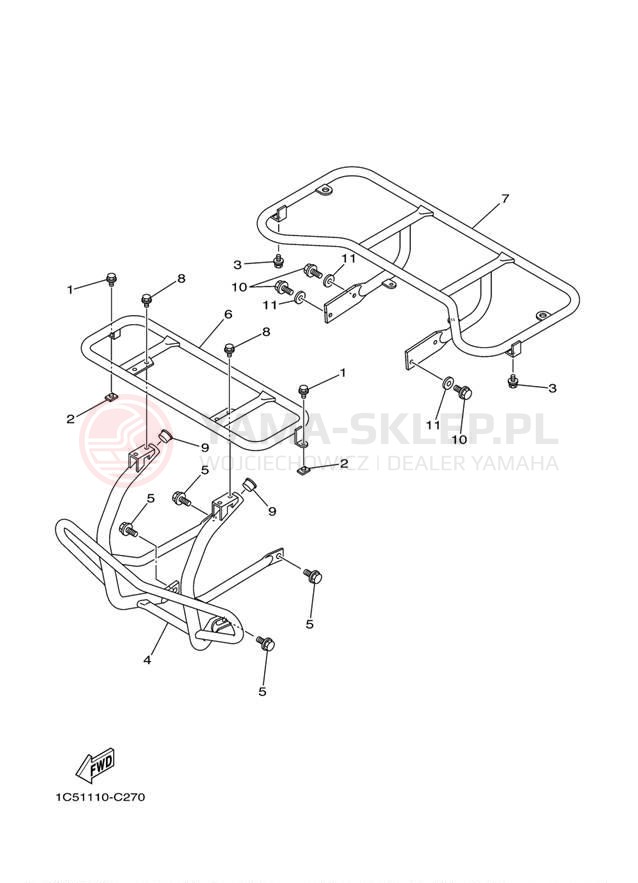 Schemat "osłona / stelaż" do Yamaha GRIZZLY 125 HUNTER YFM125GHX