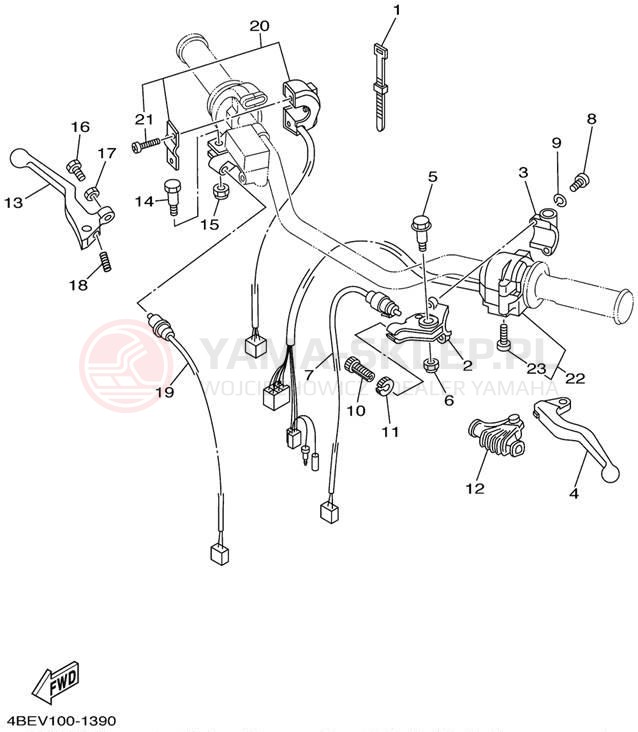 Schemat "Kierownica i osprzęt" do Yamaha XT225 XT225P/XT225PC