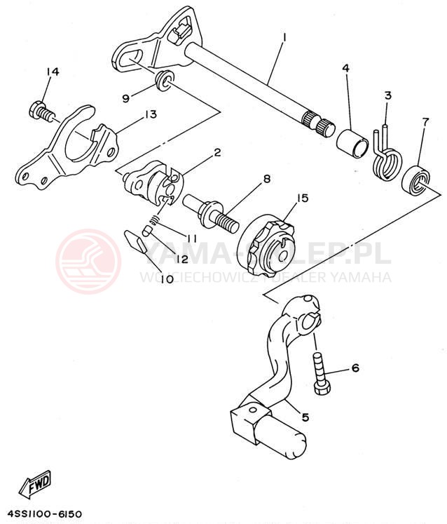 Schemat "Dźwignia zmiany biegów, wałek" do Yamaha YZ125H1