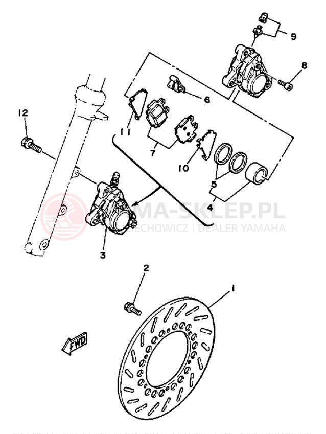 Schemat "Zacisk hamulcowy + tarcza przód" do Yamaha SRX250TC/SRX250T