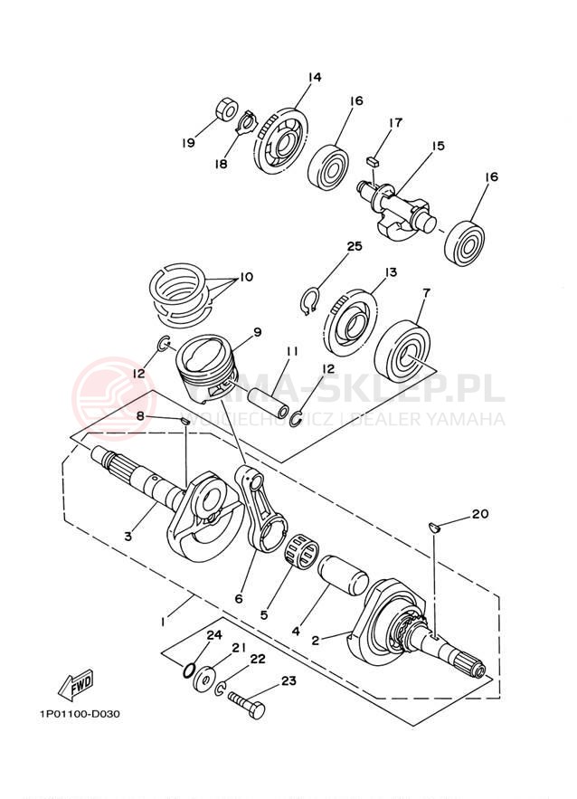 Schemat "Wał korbowy, tłok" do Yamaha BRUIN 250 YFM250BT