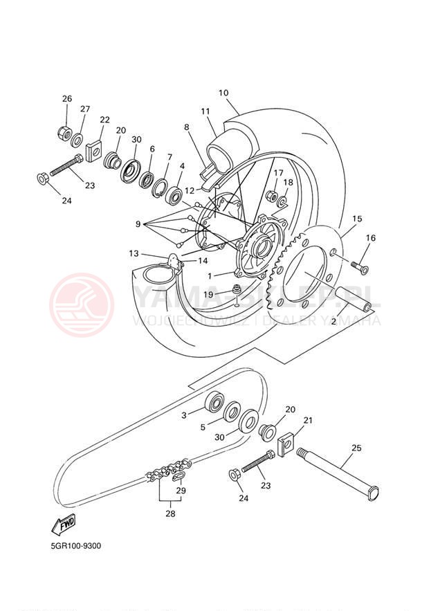 Schemat "Koło tył" do Yamaha YZ450F YZ450FS
