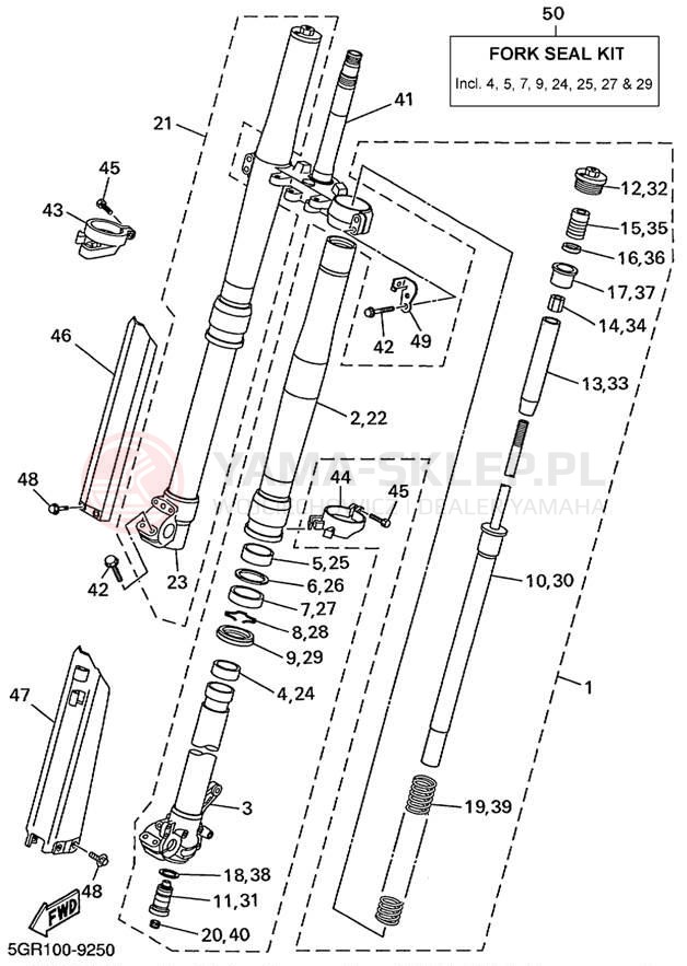 Schemat "Amortyzatory przód" do Yamaha YZ400FL