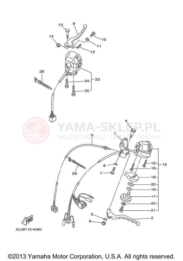 Schemat "Kierownica i osprzęt" do Yamaha VIRAGO 250 XV250VC/XV250V