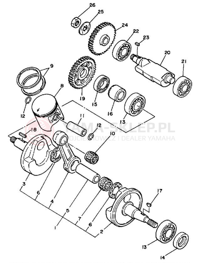 Schemat "Wał korbowy, tłok" do Yamaha WR200RD