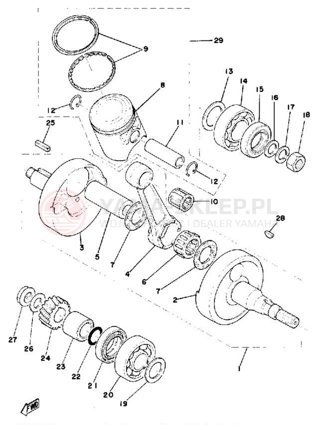 Schemat "Wał korbowy, tłok" do Yamaha DT175C