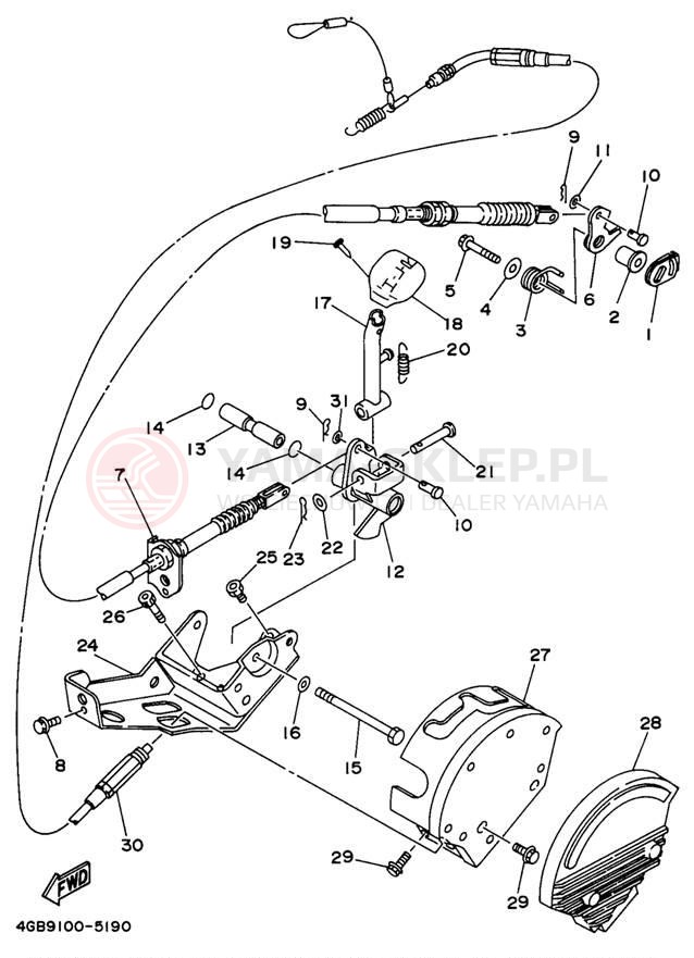 Schemat "Dźwignia zmiany biegów, wałek" do Yamaha KODIAK 4WD YFM400FWH