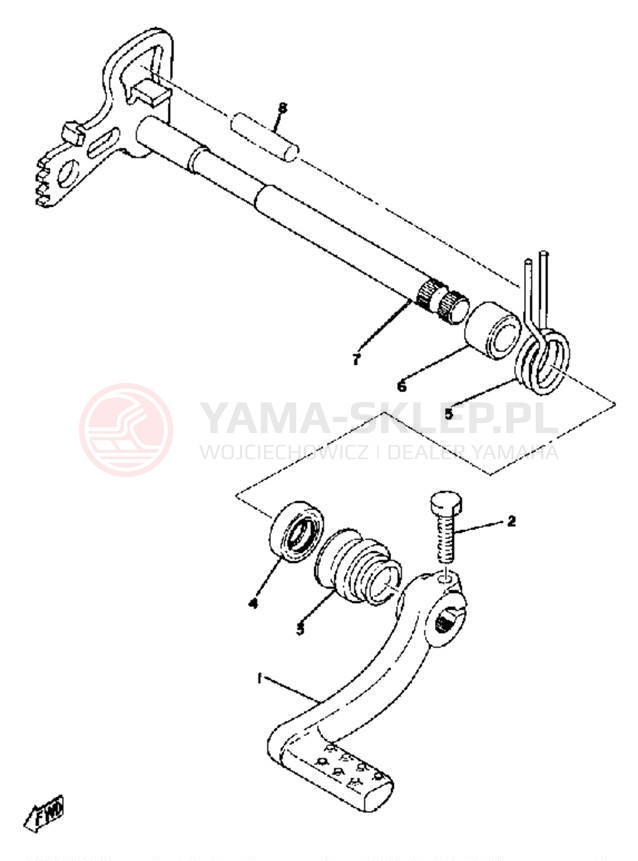 Schemat "Dźwignia zmiany biegów, wałek" do Yamaha YZ250D