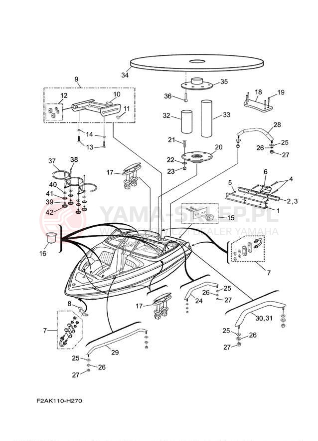Schemat "HULL DECK FITTINGS" do Yamaha 232 LIMITED SXT1100HH