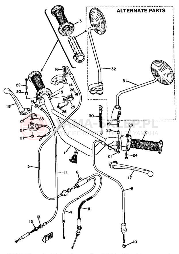 Schemat "Kierownica i osprzęt" do Yamaha GT80A/GTMXA