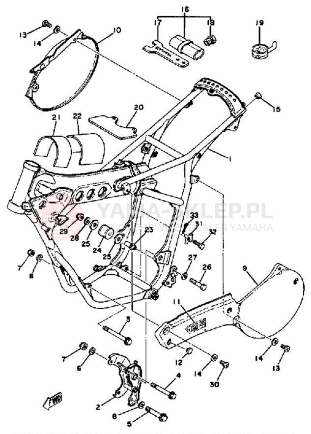 Schemat "pokrywa boczna ramy" do Yamaha YZ125G