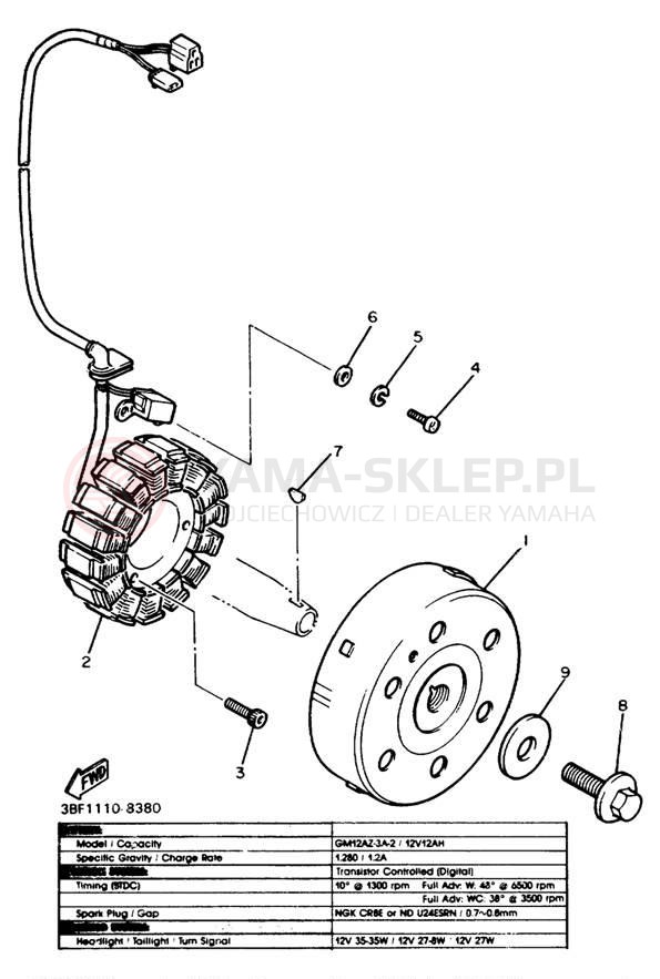 Schemat "prądnica" do Yamaha FZR400W
