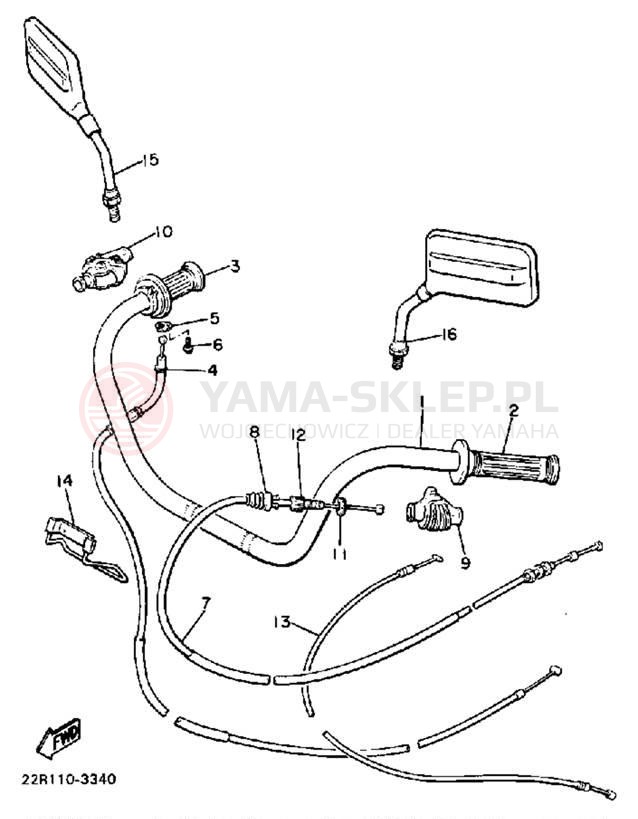 Schemat "Kierownica i osprzęt" do Yamaha XJ750K