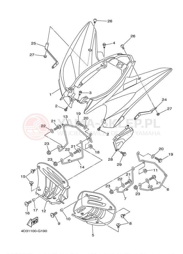 Schemat "Tylny błotnik" do Yamaha RAPTOR 125 YFM125RDW/YFM125RDL