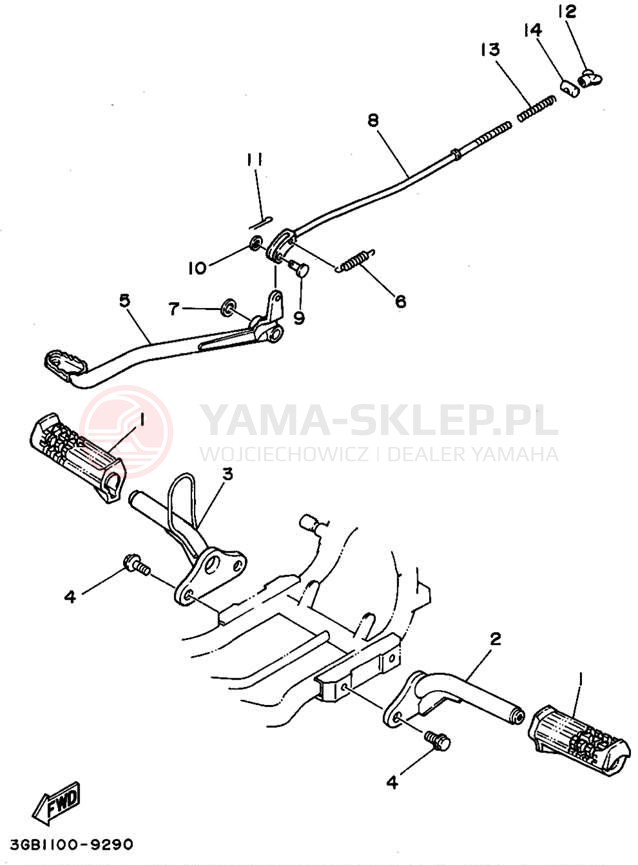 Schemat "Stopka postojowa i podnóżki" do Yamaha BADGER YFM80G