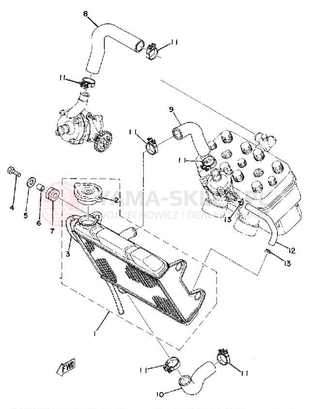 Schemat "Układ chłodzenia" do Yamaha TZ250F