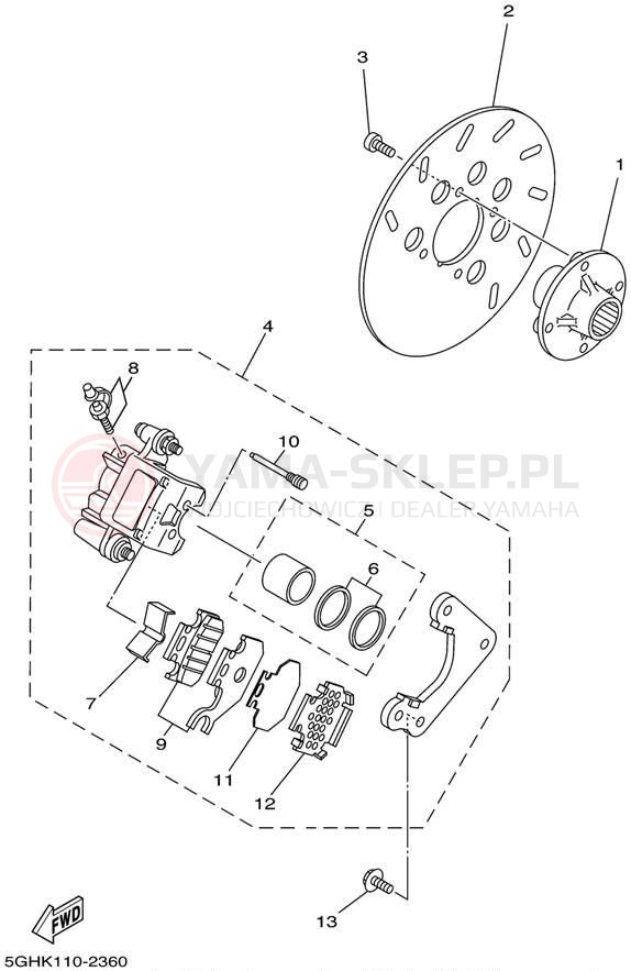 Schemat "Hamulce tył" do Yamaha KODIAK 4WD YFM400FAP