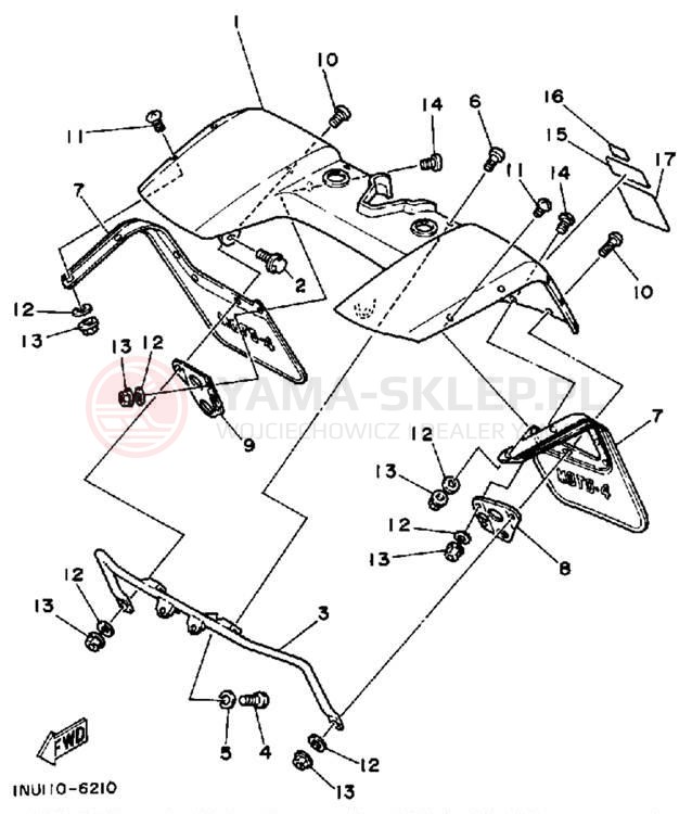 Schemat "Przedni błotnik" do Yamaha YFM200DXS