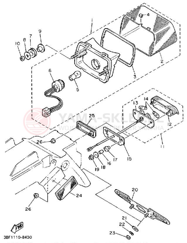 Schemat "lampa tył" do Yamaha FZR400A
