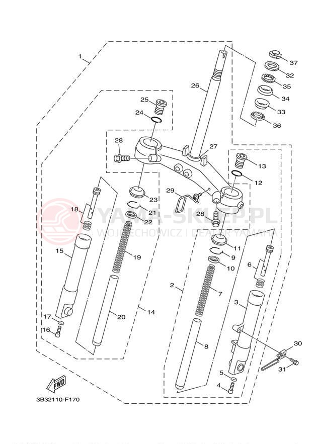 Schemat "Amortyzatory przód" do Yamaha C3 XF50XR/XF50XW/XF50XL