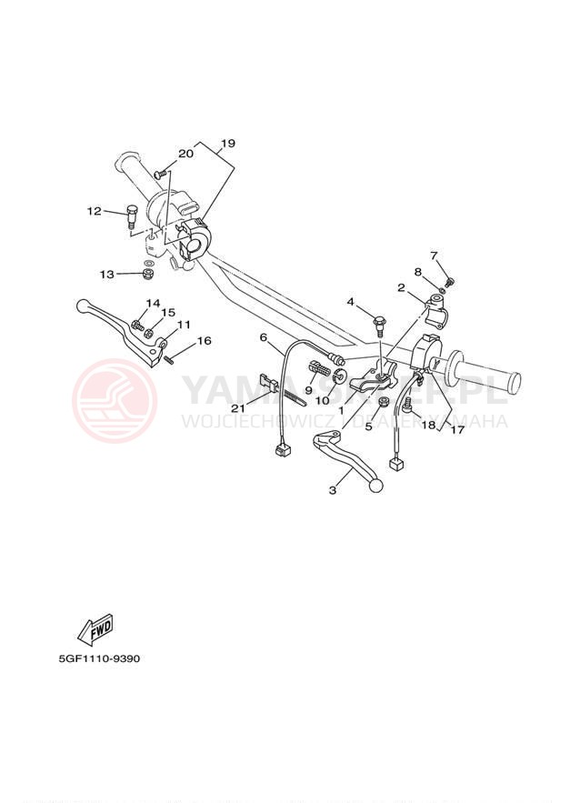 Schemat "Kierownica i osprzęt" do Yamaha TTR250 TTR250M/TTR250MC