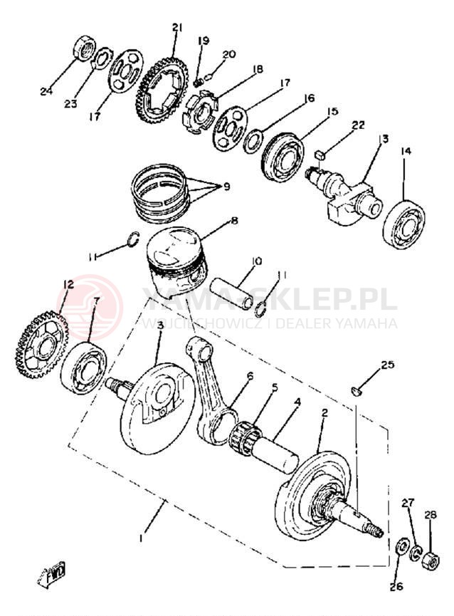 Schemat "Wał korbowy, tłok" do Yamaha XT250H