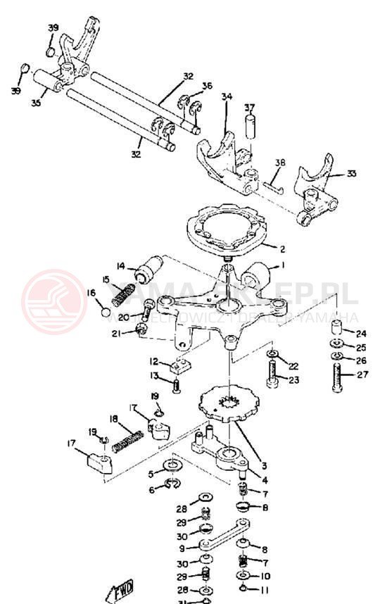 Schemat "Dźwignia zmiany biegów, wałek" do Yamaha DS6B