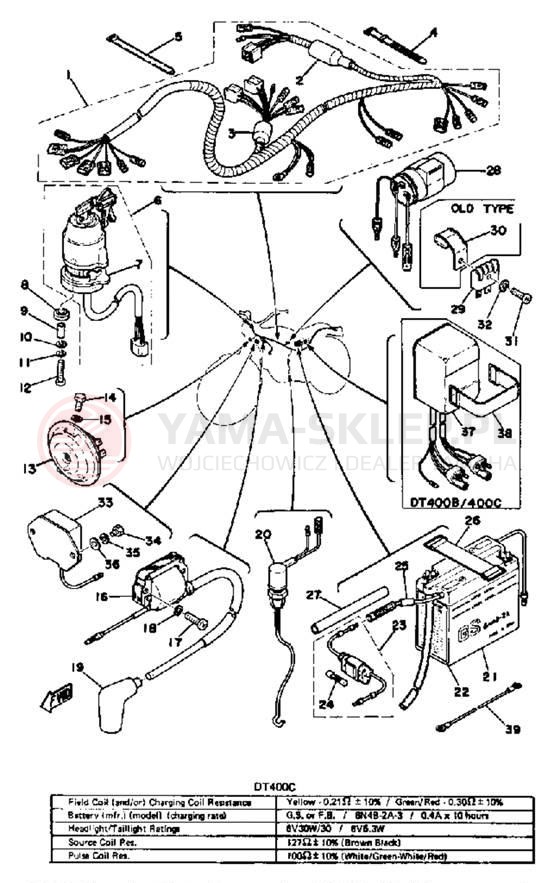 Schemat "układ elektryczny" do Yamaha DT250B/DT400B