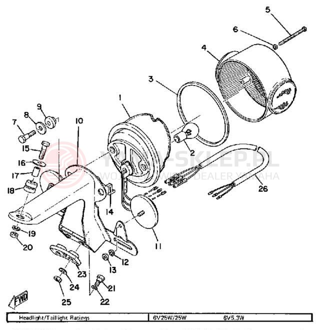 Schemat "Oświetlenie tył" do Yamaha RS100B