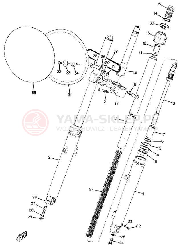 Schemat "Amortyzatory przód" do Yamaha DT2MX/RT2MX