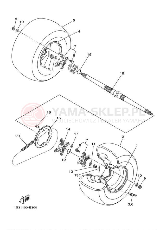 Schemat "Koło tył" do Yamaha RAPTOR 700 SE YFM7RSEZ