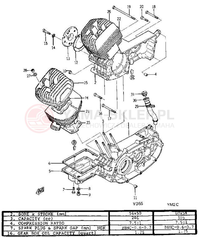 Schemat "Obudowa silnika" do Yamaha YDS5/YM2C
